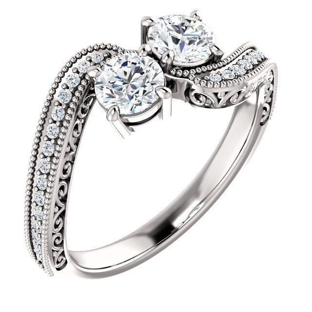 Vintage Style 2 Stone Engagement Ring