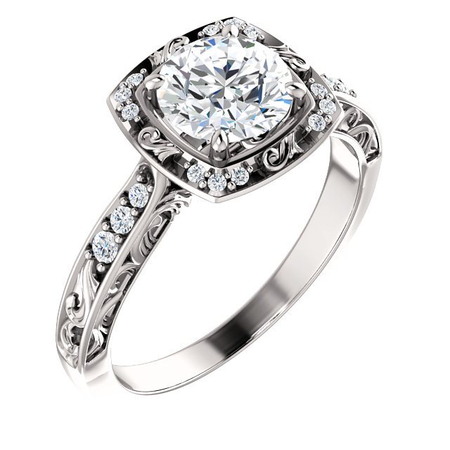 Vintage Style Halo Engagement Ring