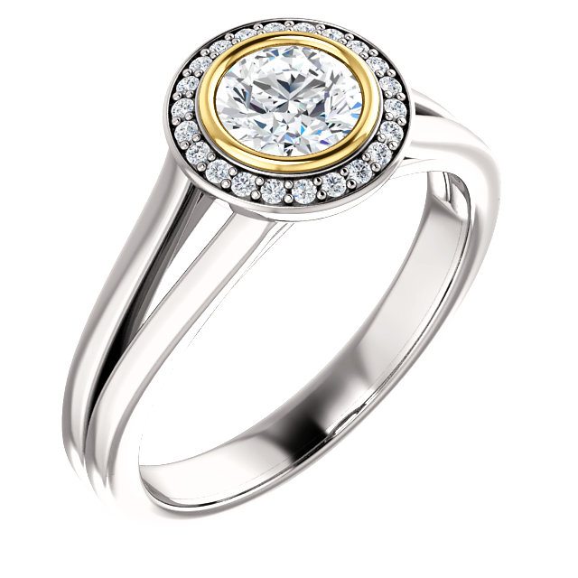 Two-Tone Bezel Halo Engagement Ring
